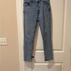 Agolde Light Blue Cropped High-Rise Straight Jeans